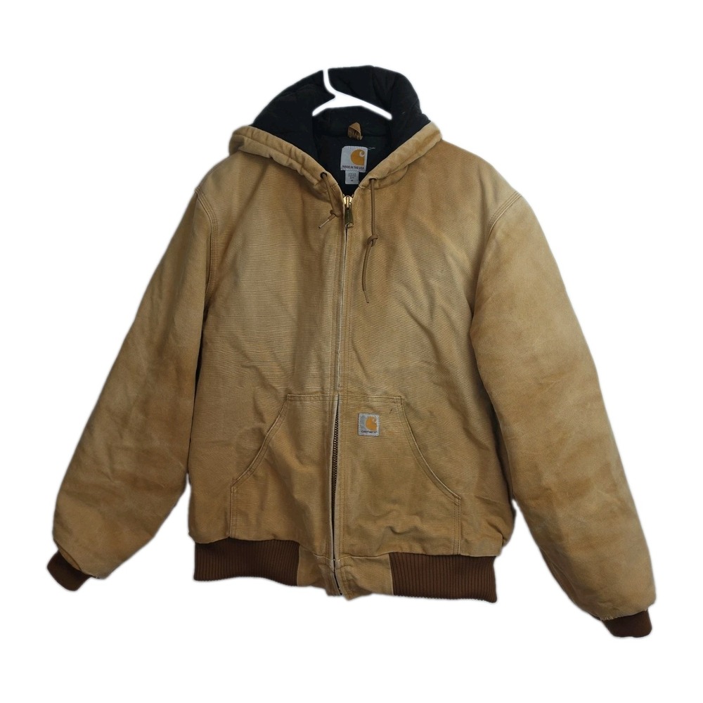 Carhartt J140 BRN Duck Active Jacket Men M Brown Made USA Quilted Hooded